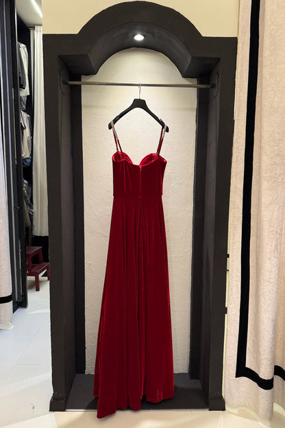 Abito lungo in velluto con scollo a cuore