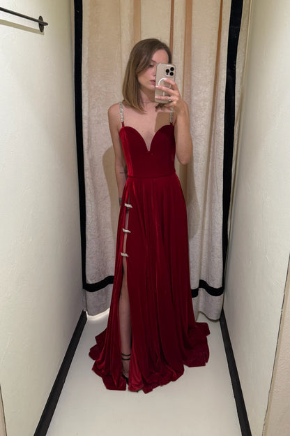 Abito lungo in velluto con scollo a cuore